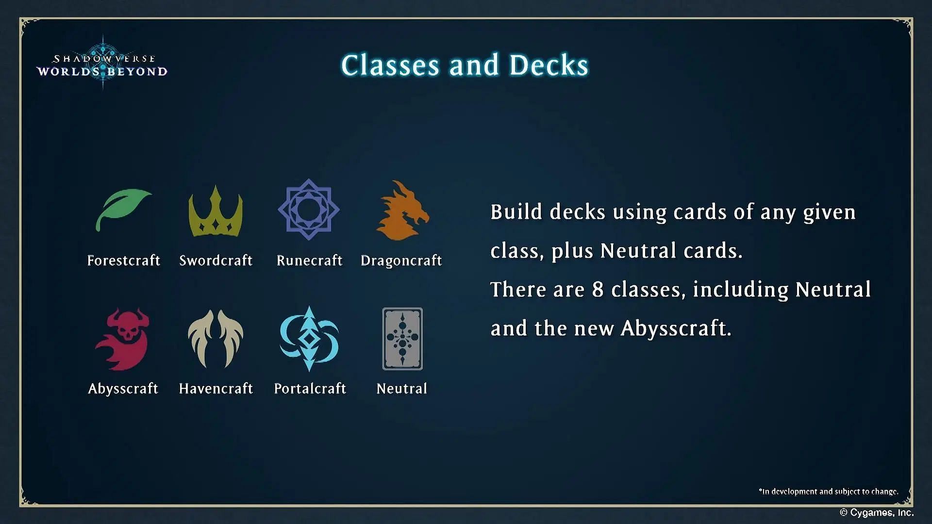 All classes in Shadowverse Worlds Beyond (Image via Cygames)